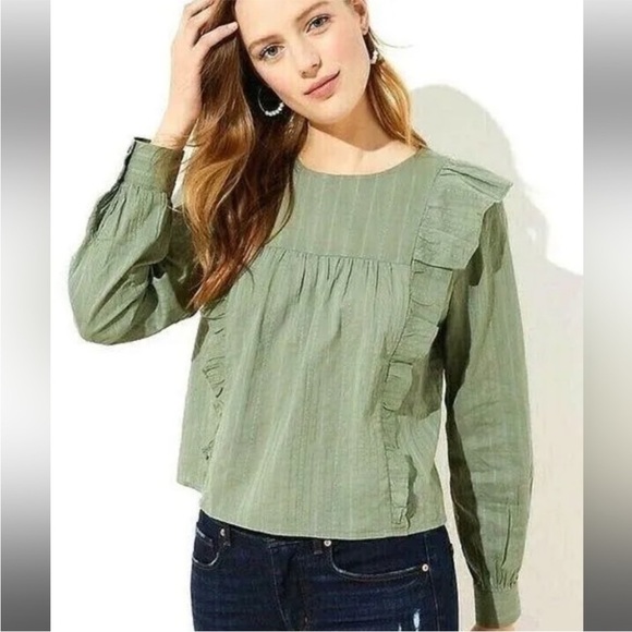 LOFT Women’s Long Sleeve Embroidered Blouse with Ruffles Size Medium - Picture 1 of 7
